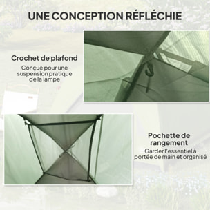 Tente de camping 2-3 personnes fenêtres, poche, sac de transport et crochet imperméabilité 3000 mm vert olive