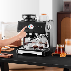 Cafetera de 2200W con 20 niveles de molido y sistema dual para café frío o caliente. Pantalla táctil, varilla de vapor, 20 bar de presión y tanque de 2,6 L.