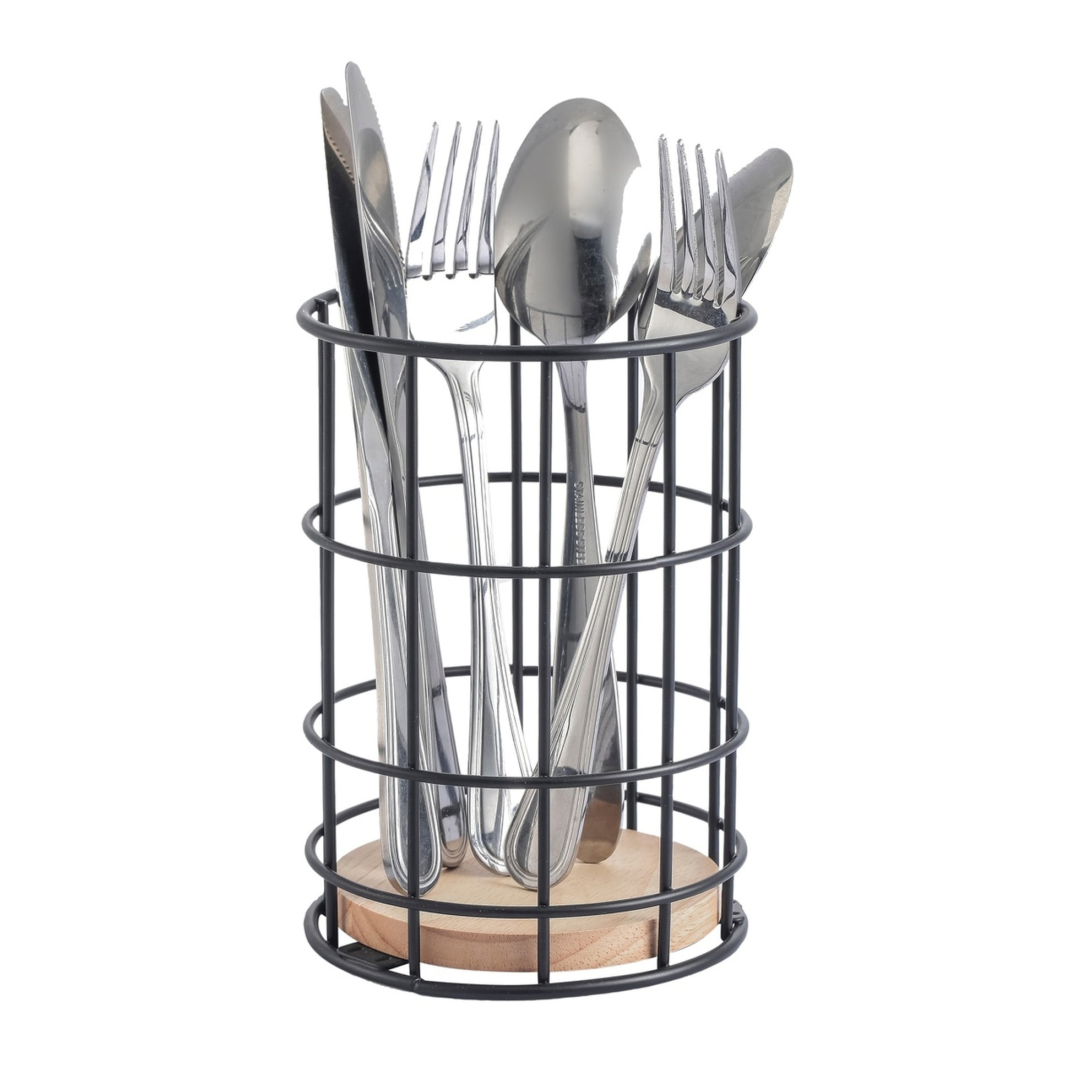 Portautensilios ELIE 11,5x16,3cm - En acero y madera de color Negro