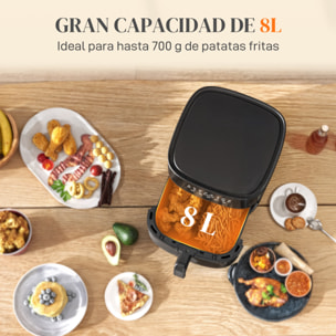 Freidora de Aire 8 L Air Fryer 1700 W Circulación de Aire Caliente a 360° Temperatura Regulable 80-200°C 8 Programas Panel Táctil Temporizador Negro