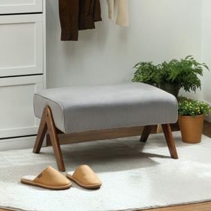 Reposapiés de Salón Taburete Bajo Tapizado en Pana Otomana Rectangular con Asiento Acolchado y Patas de Madera para Sala de Estar Dormitorio Gris Claro