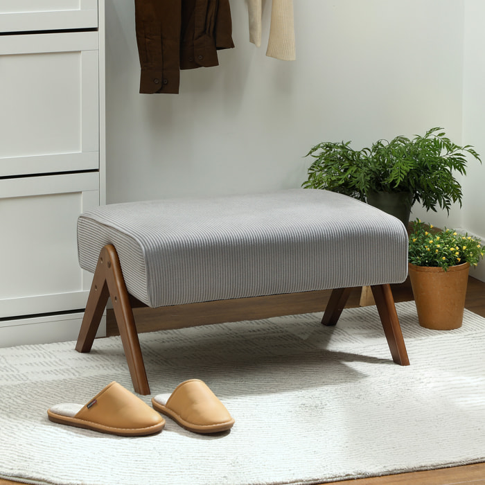 Reposapiés de Salón Taburete Bajo Tapizado en Pana Otomana Rectangular con Asiento Acolchado y Patas de Madera para Sala de Estar Dormitorio Gris Claro