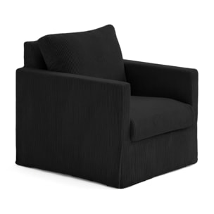 Serena - fauteuil déhoussable en velours côtelé - Noir