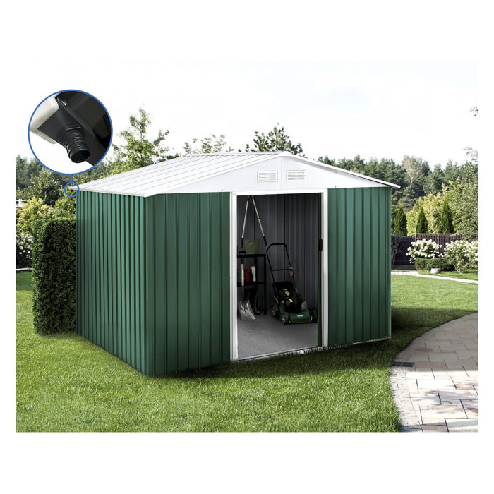 Abri de jardin métal - "Rosas " - 7,06 m² avec gouttière - Vert