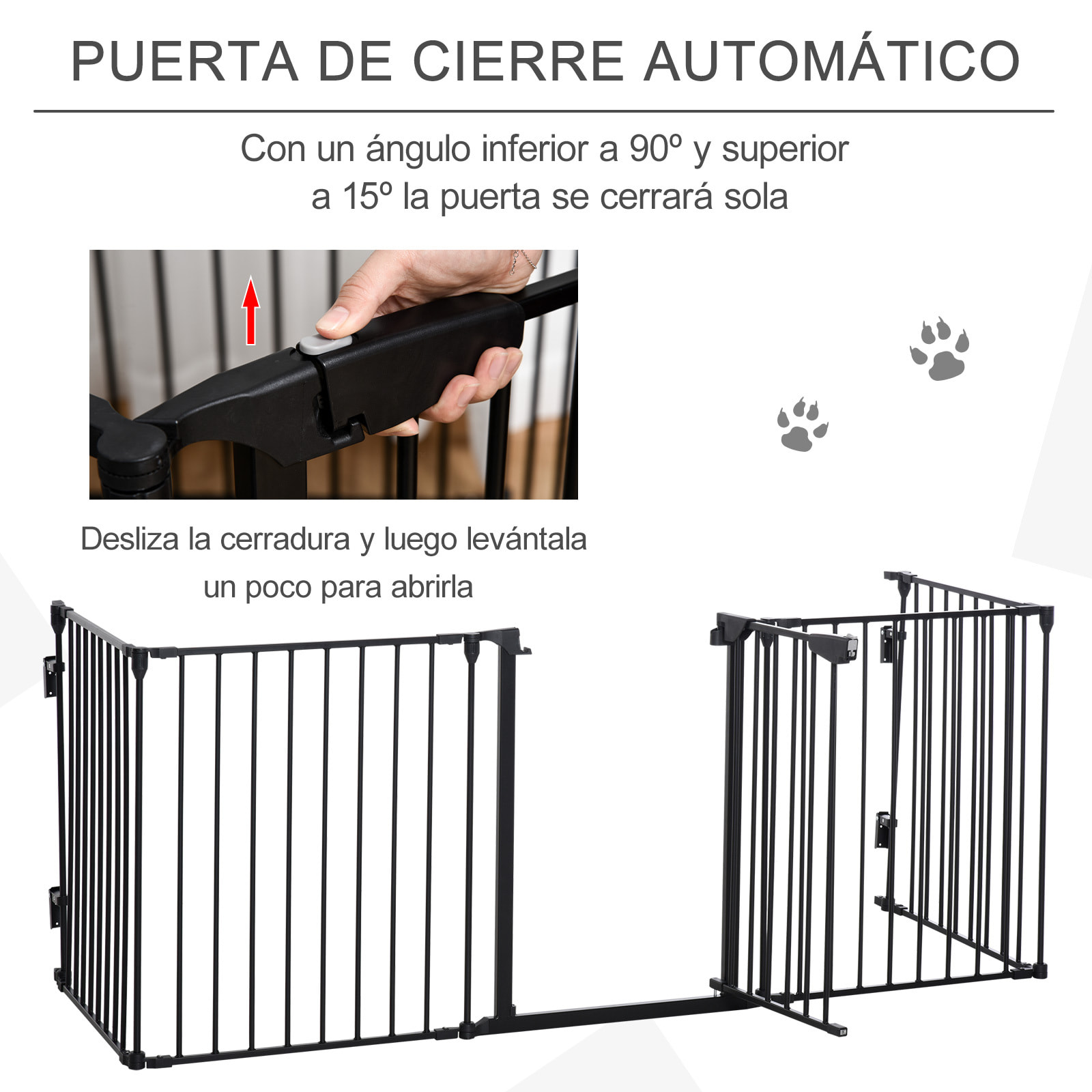 Barrera de Seguridad para Mascotas 300 cm Parque para Perros Plegable de 5 Paneles con Cierre Inteligente para Escalera Pasillo Negro