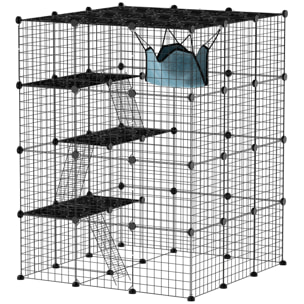 Jaula Grande para Gatos Interior, Recinto para Gatos de 4 Niveles con 5 Puertas, 3 Plataformas de Salto, 3 Rampas, Hamaca, Parque para Mascotas, 105x105x140 cm, Negro