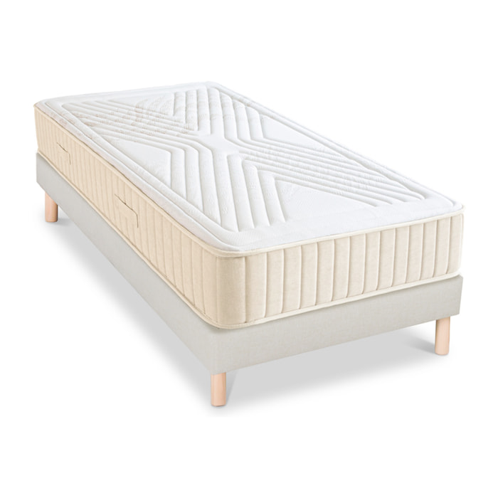Ensemble Matelas Symphonie 2.0 & Sommier Lino, 24 cm, Mémoire de Forme Biogreen, Technologie Tri-Lattes, Soutien Ferme