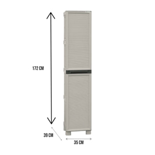 Armadio portascope da esterno o interno, Mobile a 1 anta in polipropilene, 100% Made in Italy, cm 35x39h172, colore Grigio chiaro