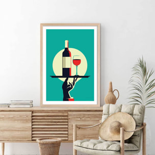 Affiche cuisine Verre de vin à la Française Affiche + cadre en bois - Chêne