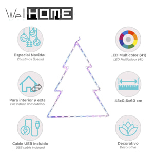 iluminación navideña árbol con 41 luces led rgb con controlador 48x0,6x60cm