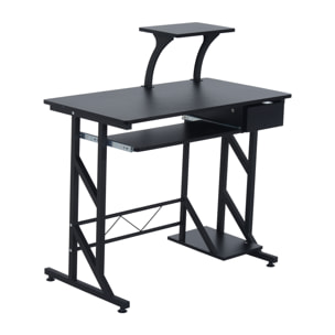 Bureau informatique compact avec étagères de rangement, table d'ordinateur en MDF, design multifonction, 90 x 50 x 100 cm, noir