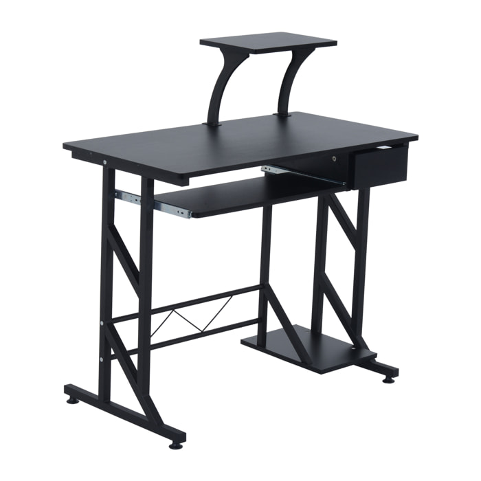 Bureau informatique compact avec étagères de rangement, table d'ordinateur en MDF, design multifonction, 90 x 50 x 100 cm, noir