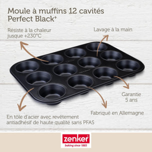 Moule à muffins 12 empreintes 38 x 26 cm Zenker Perfect Black