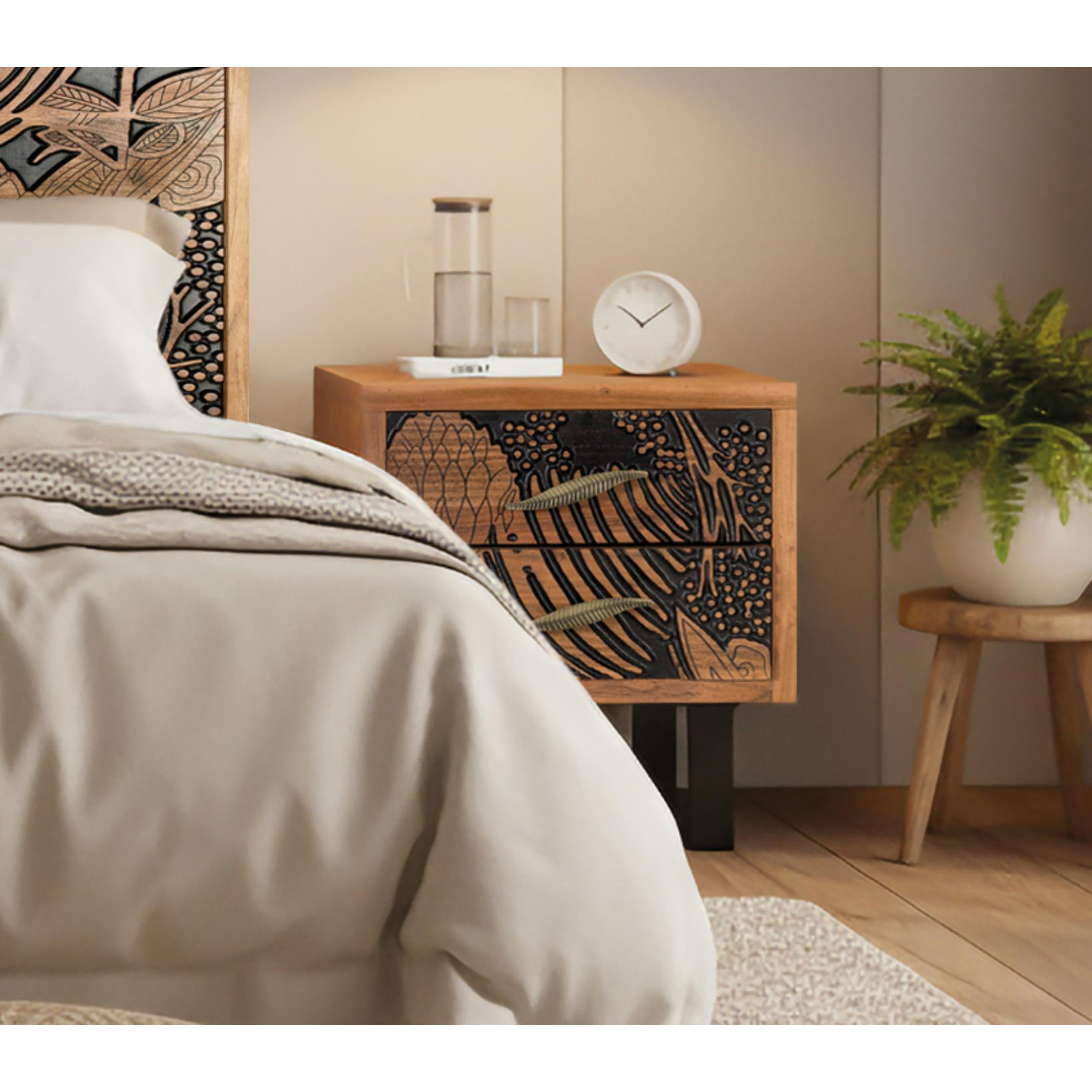 Mesitas de Noche de Madera de Acacia 50 Cm Estilo Étnico Moderno
