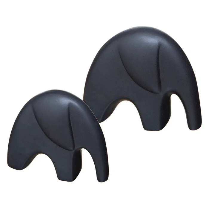 Set de 2 satuettes éléphants - céramique - noir - H15 - 5 cm