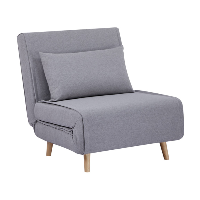 Chauffeuse convertible tissu piétement bois 1 place gris Guest