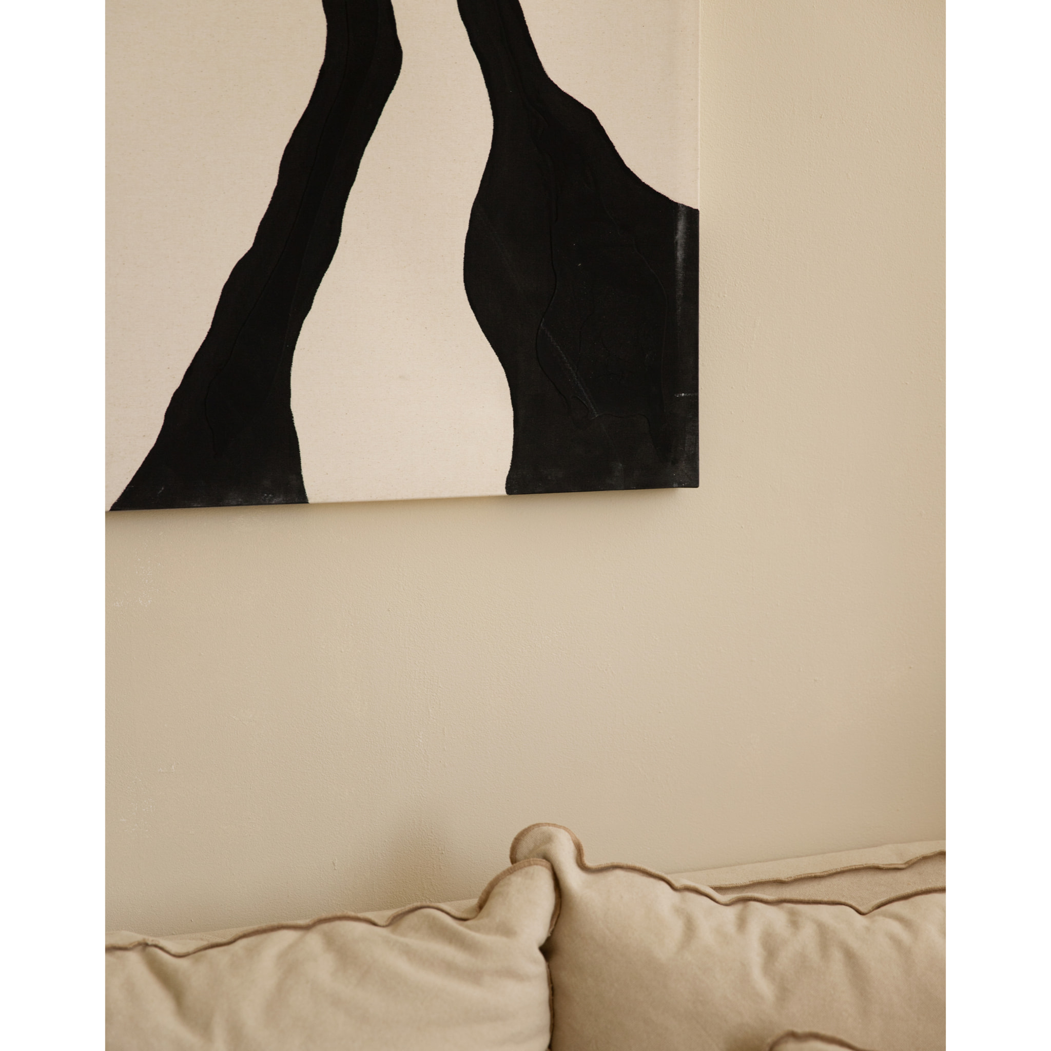 Tableau blanc et noir décoratif sur coton avec cadre en bois peint à la main à la peinture à l'huile en différentes tailles