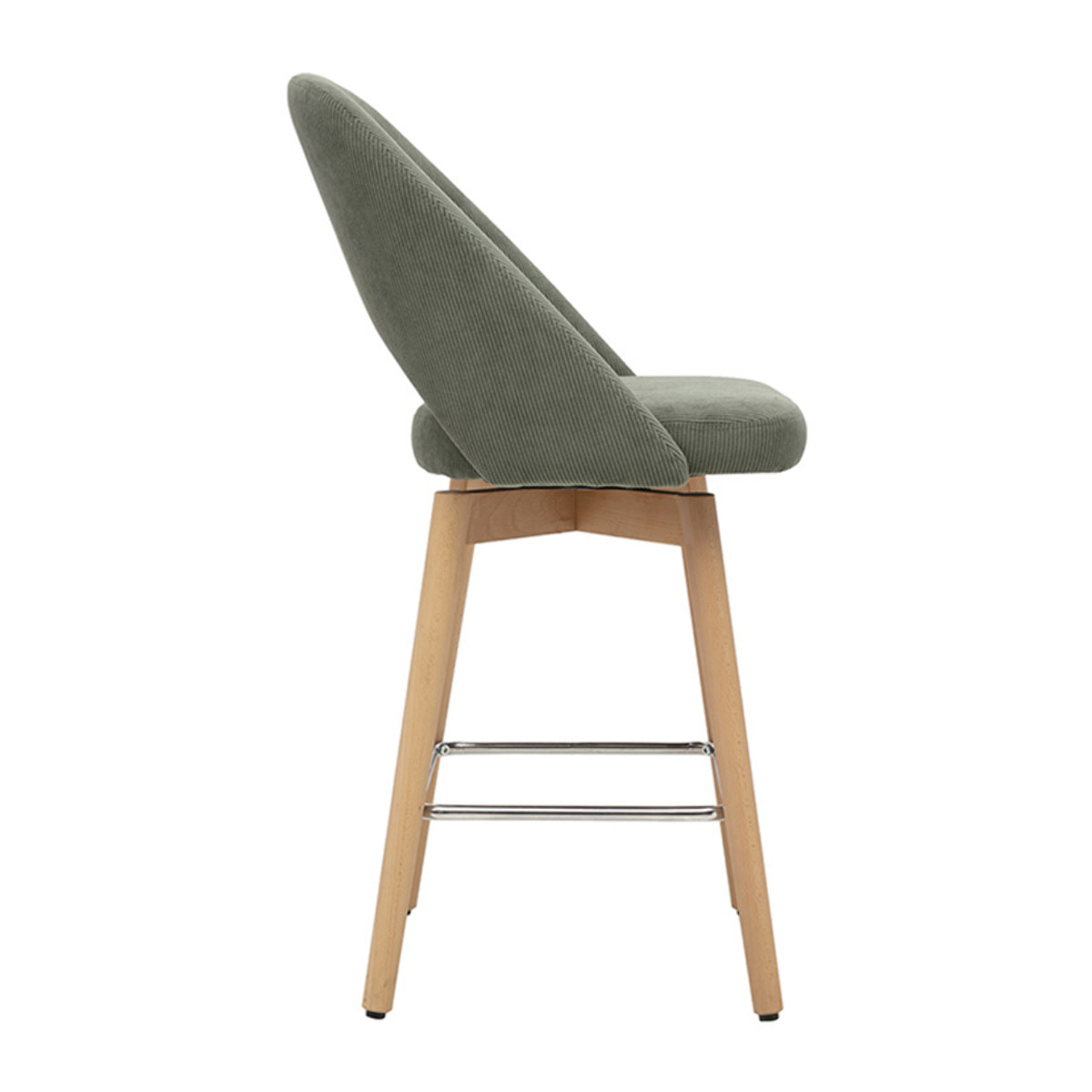 Tabourets de bar scandinaves en tissu velours côtelé vert kaki et hévéa massif 65 cm (lot de 2) COSETTE