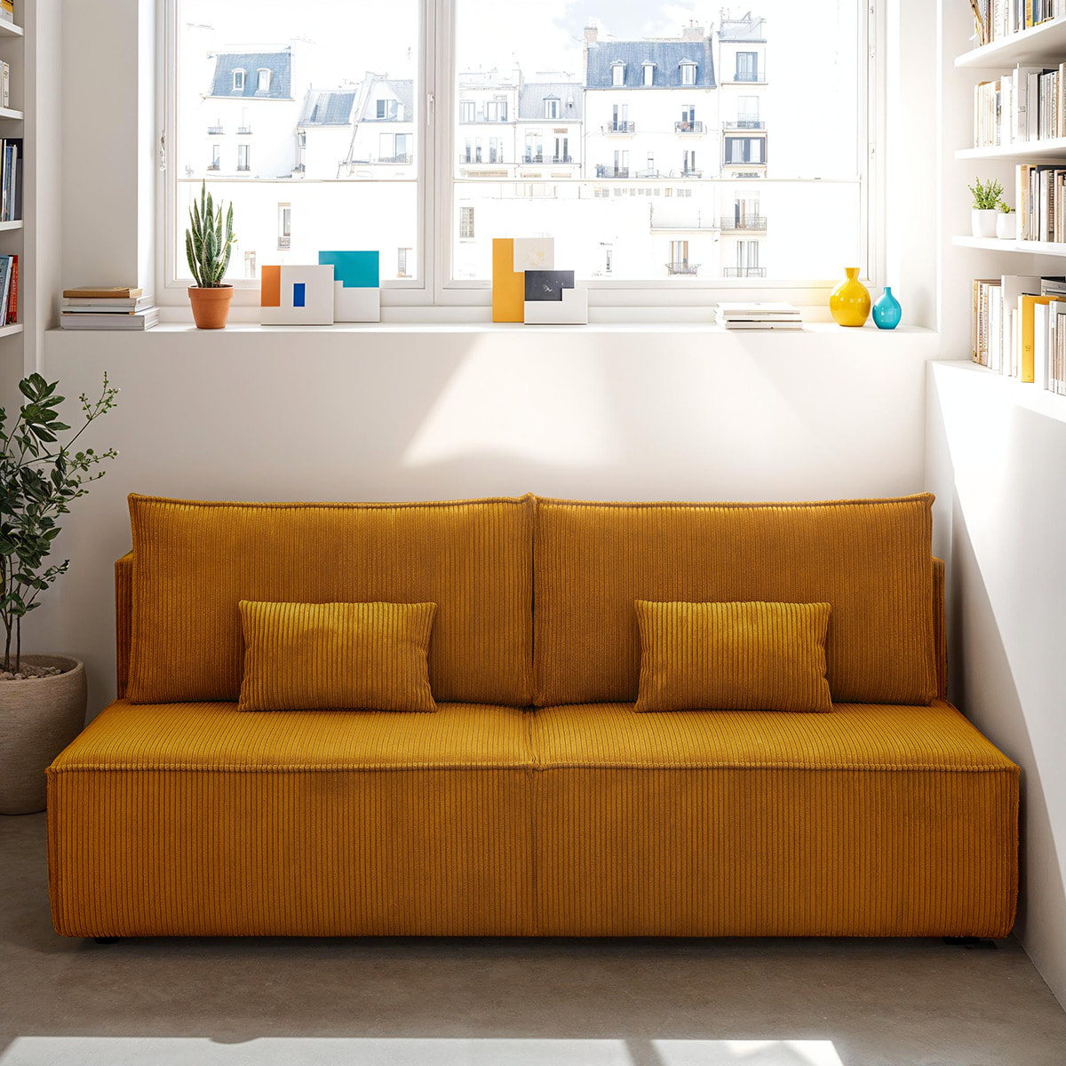 Canapé convertible 3 places en velours côtelé - MILLA