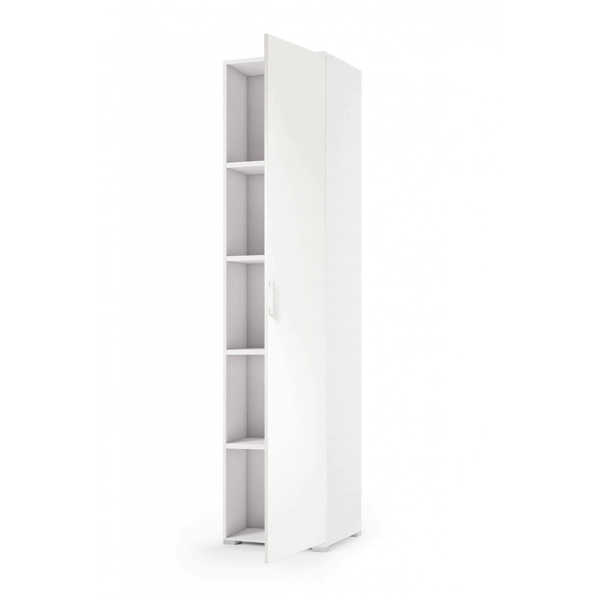 Armadio multiuso Aquilegia, Mobile lineare a 1 Anta battenti e 4 ripiani regolabili, Mobile a colonna per bagno, 100% Made in Italy, Cm 45x45h195, Bianco