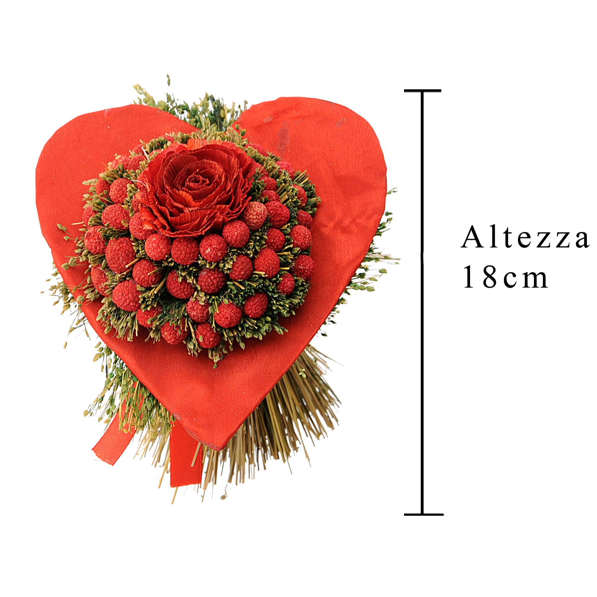 Bouquet Cuore Essiccato - Pezzi 3 - 15X18X16cm - Colore: Rosso - Bianchi Dino - Cuori Rattan E In Vari Materiali