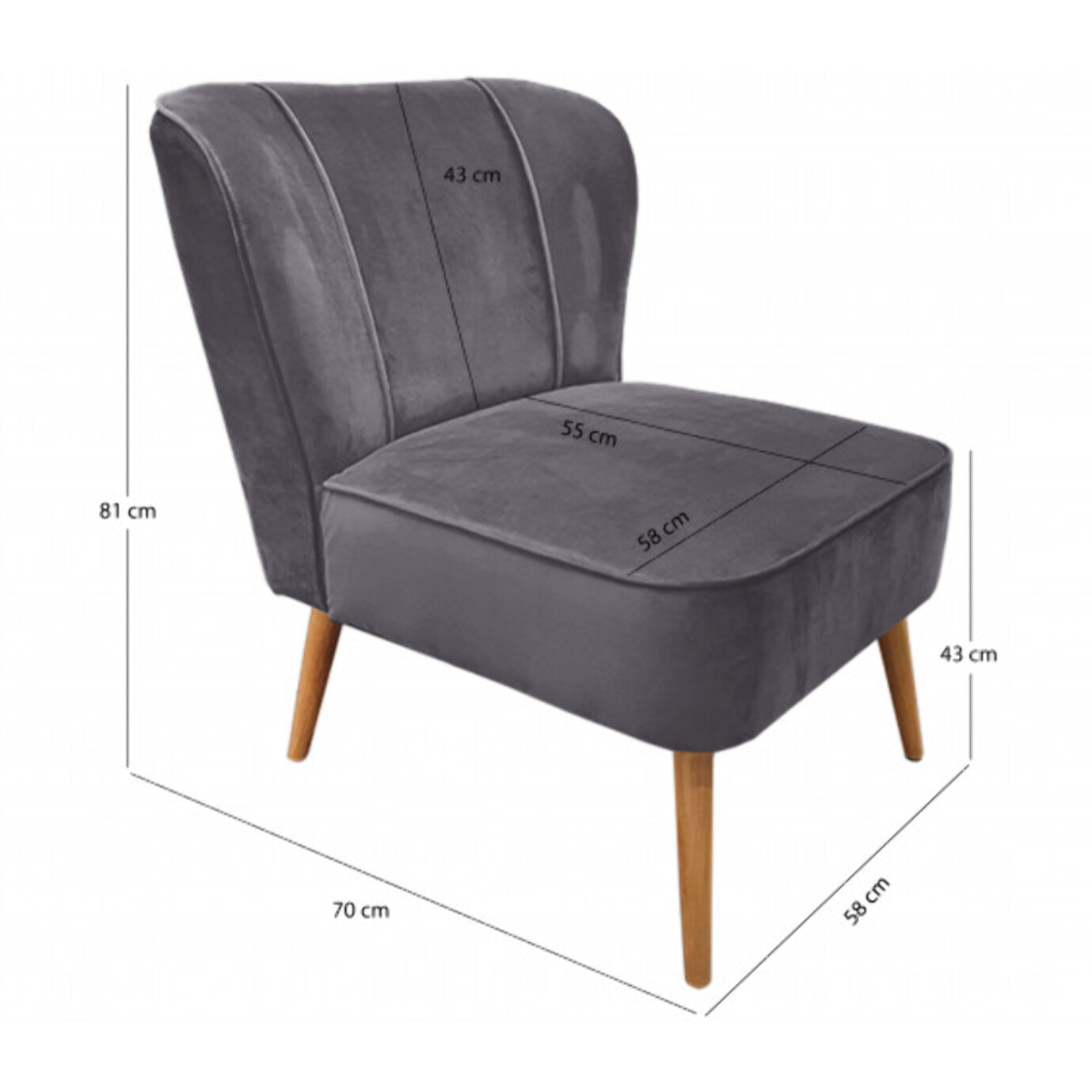 Fauteuil crapaud en velours bleu et piètement en bois - 2 coloris - LILLY