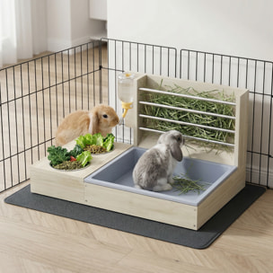 Station mangeoire 3 en 1 pour lapins et cochon d'Inde - râtelier à foin - bois naturel
