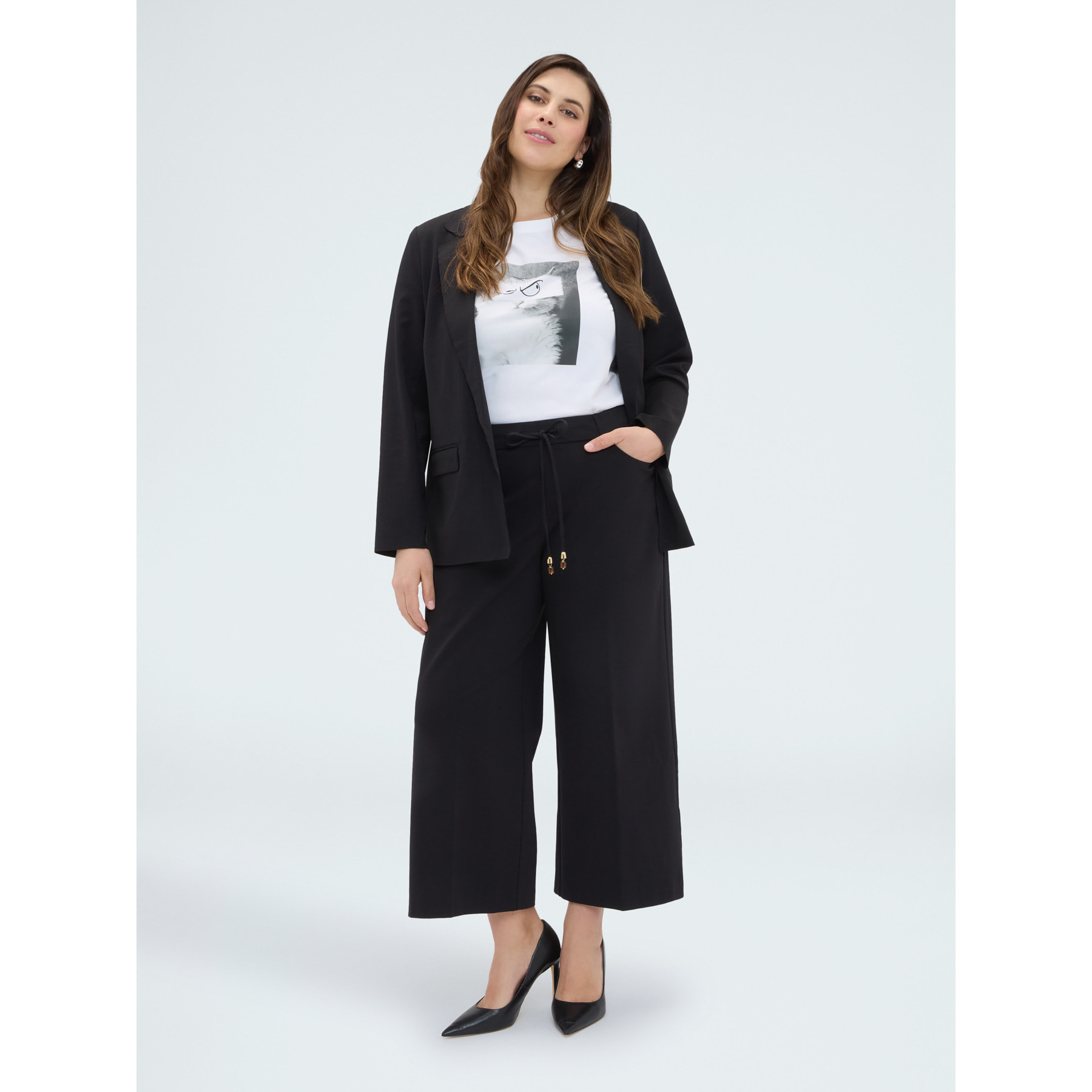 Fiorella Rubino - Pantalones Cropped en Punto Milano - Negro