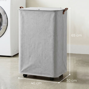 Cesto de Ropa Sucia con Tapa y Ruedas, 50L, Cesta de Ropa Sucia Plegable con Bolsa con Cordón Extraíble y Lavable, para Lavandería, Dormitorio, Baño, 40x30x65 cm, Gris