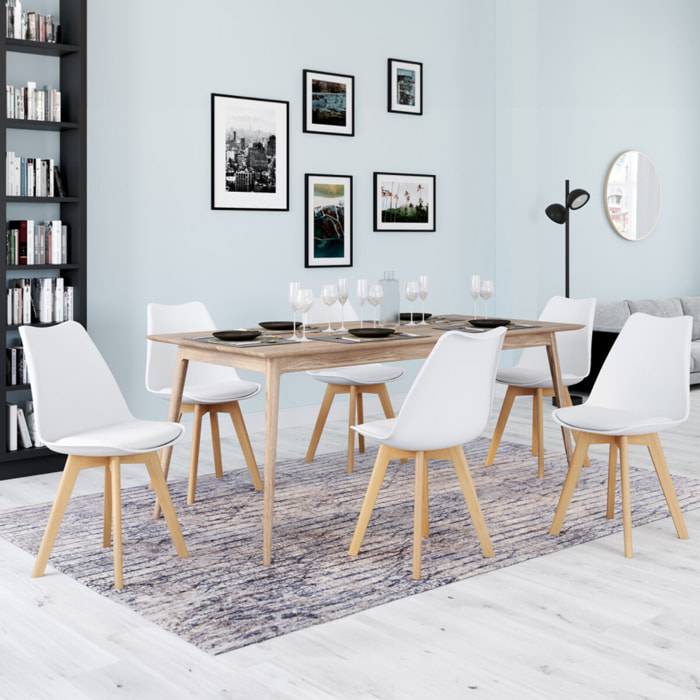 Chaises Nordia blanche pieds bois - lot de 6