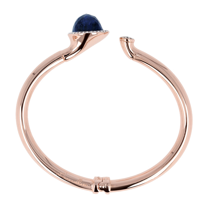 Bracciale Rigido con Pietra Naturale Tonda Dumortierite Blu e Pavé in Cubic Zirconia