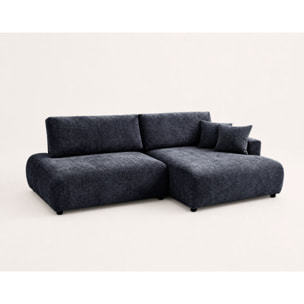 Pivoine - Canapé d'angle ouvert droit 4 places convertible avec coffre en tissu texturé - Bleu marine