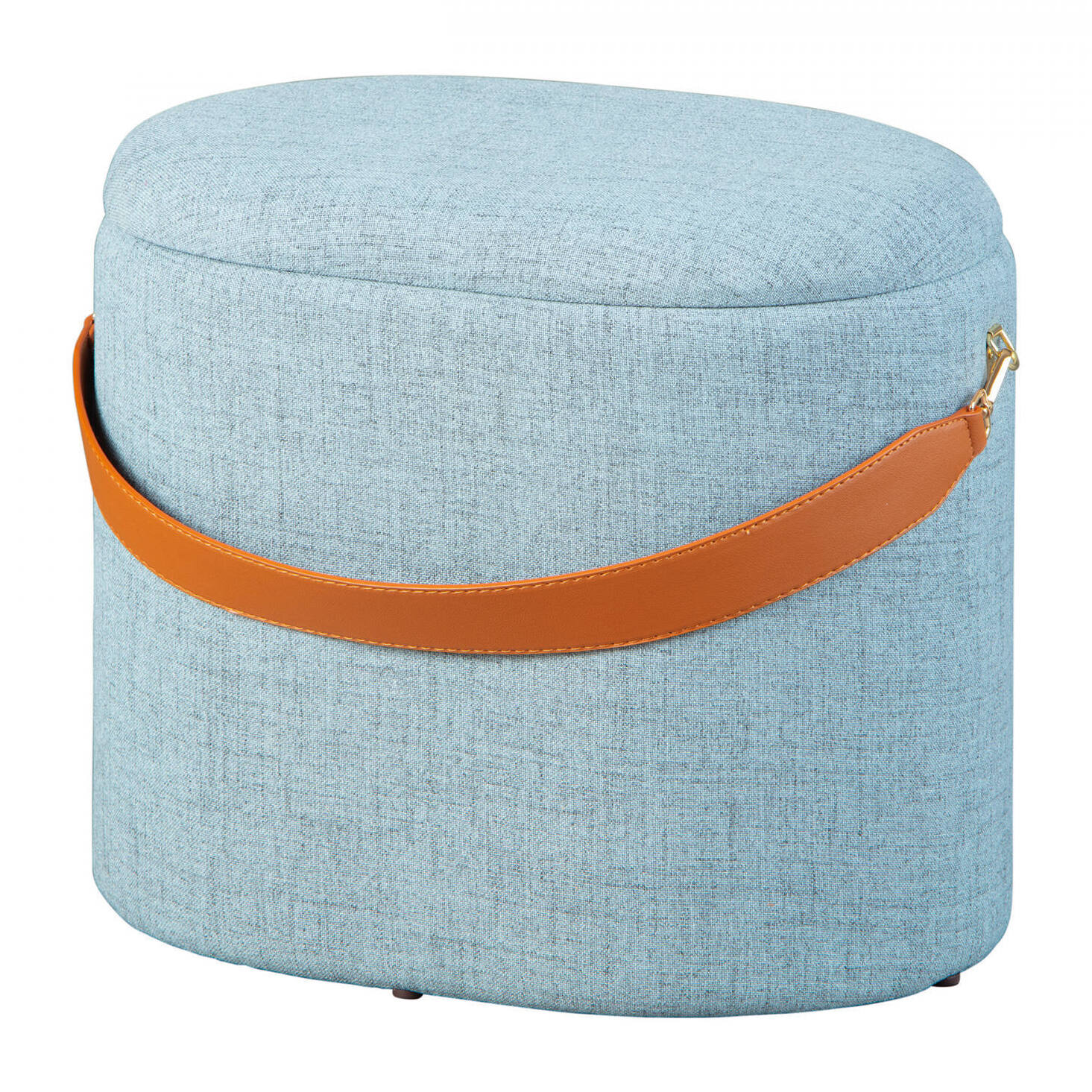 Pouf contenitore in tessuto con maniglia in ecopelle, 42 x 36 x 30, Grigio