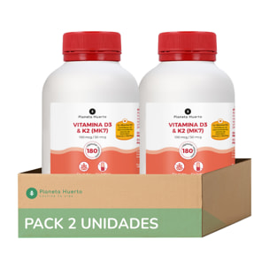 PLANETA HUERTO Pack 2x Vitamina D3 & K2 Mk7 180 Cápsulas – Huesos Fuertes, Absorción de Calcio y Soporte Inmunológico