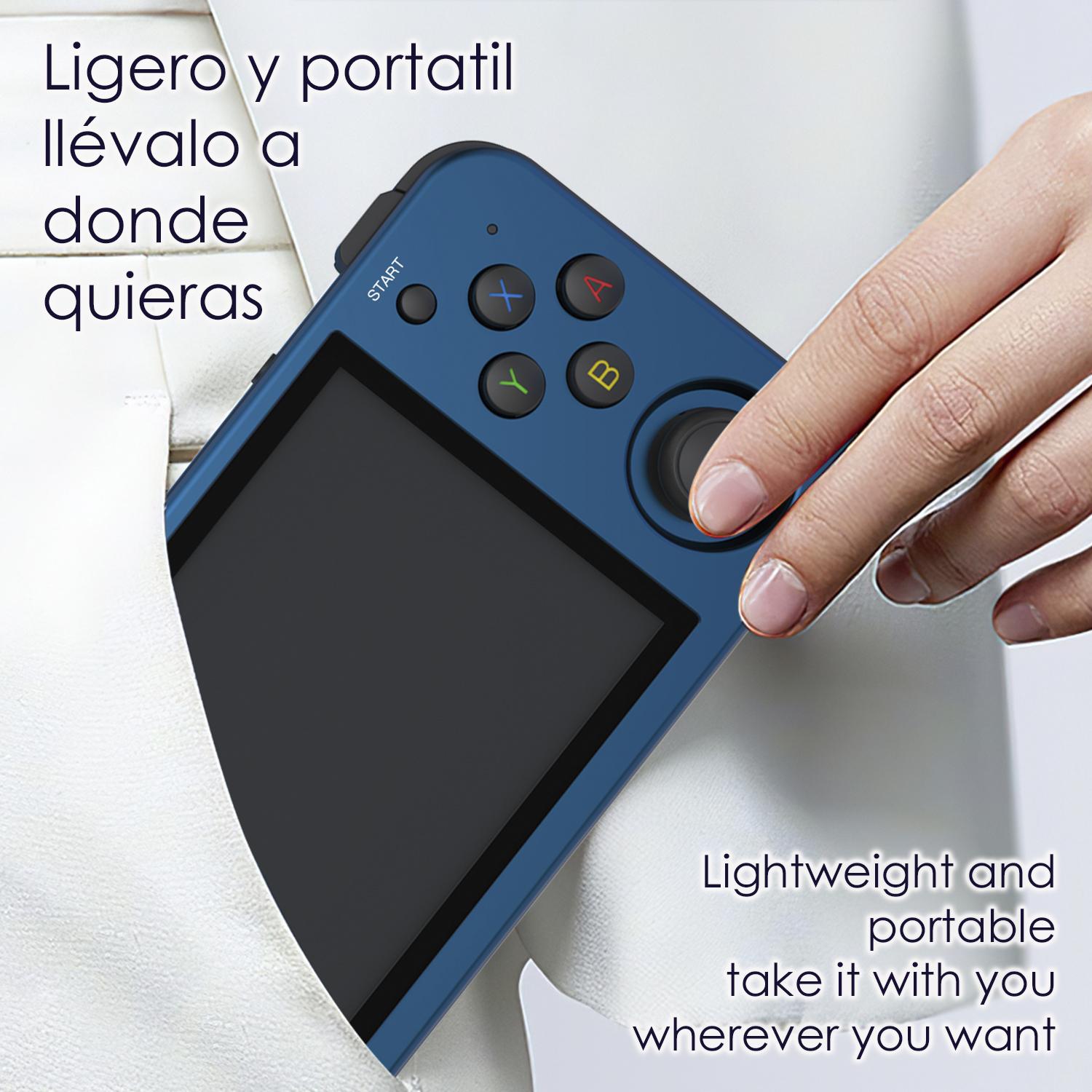 DAM Consola emulador multiplataforma RG353M. 3,5'' IPS; Quad Core 1,8GHz, 16GB+256GB. Android 11 + Linux. WiFi. +44.000 juegos. 14,5x1,4x7,2 Cm. Color: Azul