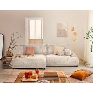 Nelly - canapé d'angle gauche 4 places convertible avec coffre en velours texturé - Beige