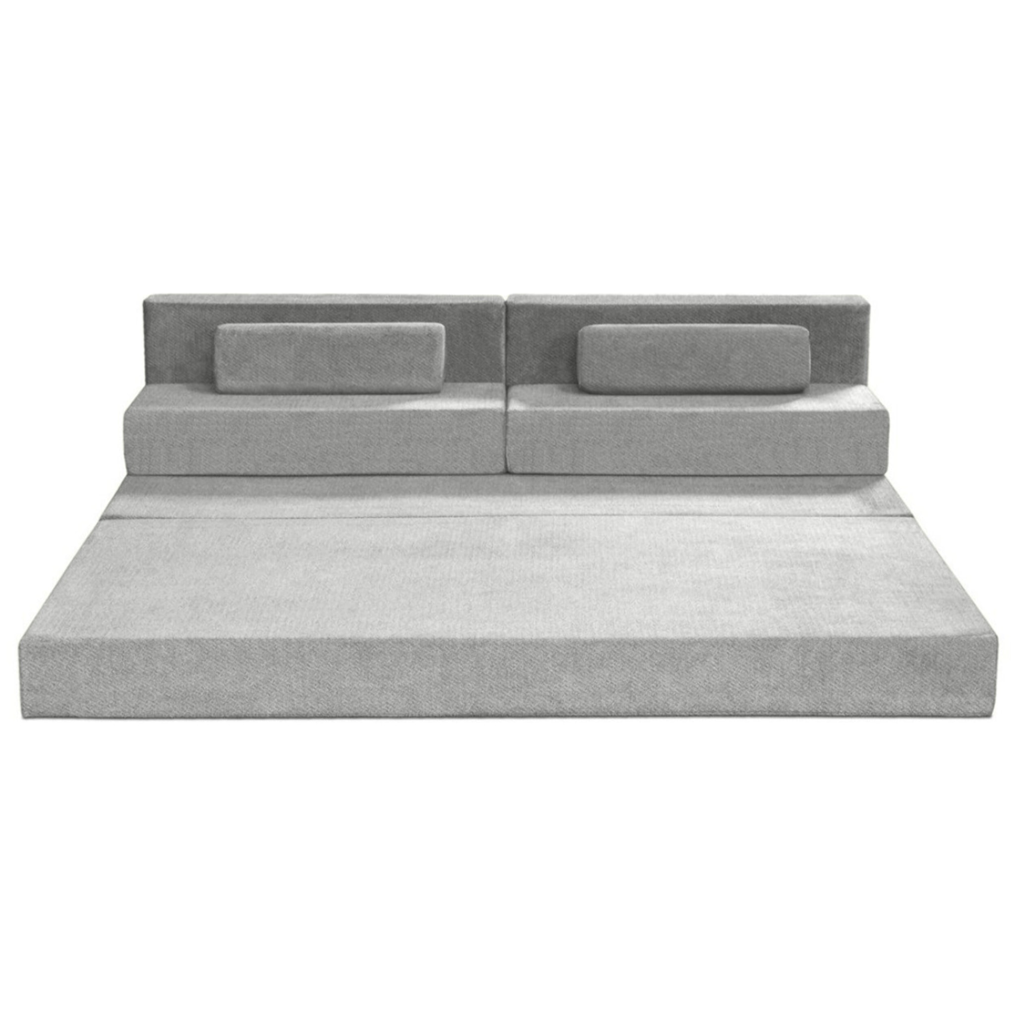 Astral - Canapé 3 places convertible en velours texturé - Gris clair