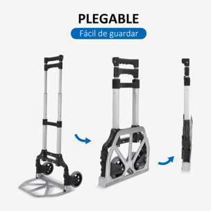 Carretilla Plegable de Aleación de Aluminio con 2 Ruedas Carga 70 kg Carretilla de Mano Portátil con Mango Extensible 41x38,5x100 cm Plata
