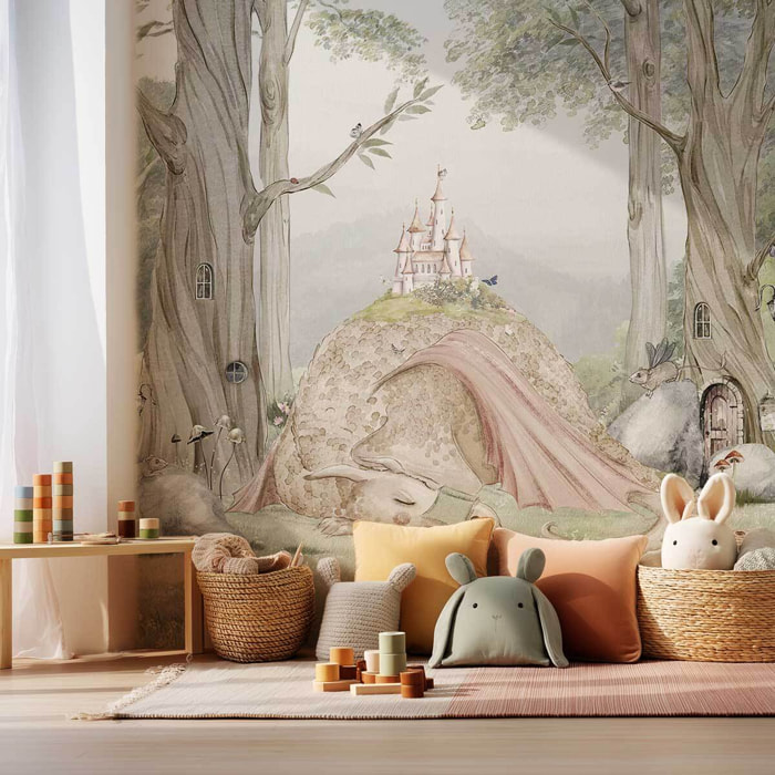 Papier peint chambre garçon La Forêt Enchantée du Dragon Intissé