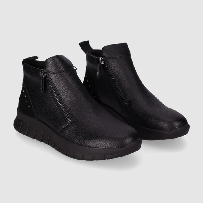 Botines de Piel - Negro - Tacón: Bajo