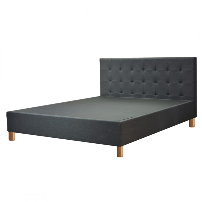 Lit Milan avec tête de lit capitonnée | Robuste et confortable | Montage simple rapide | Tissu | Gris foncé