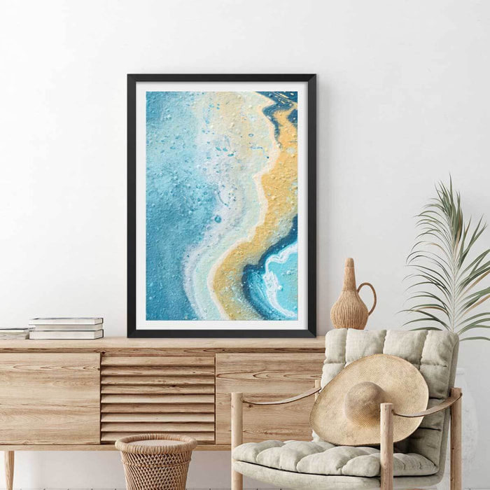 Affiche abstraite blue paint bubble Affiche + cadre en bois - Noir