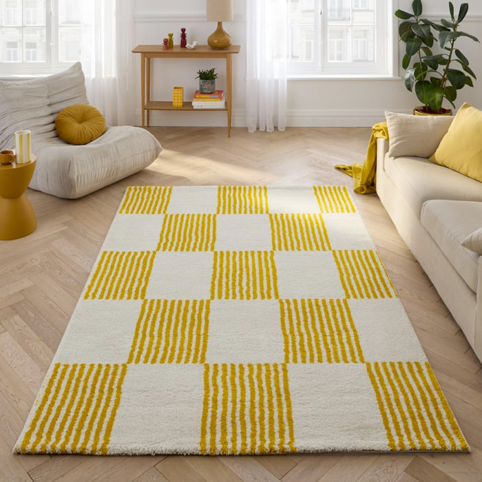 Tapis intérieur damier jaune et blanc FERGEW