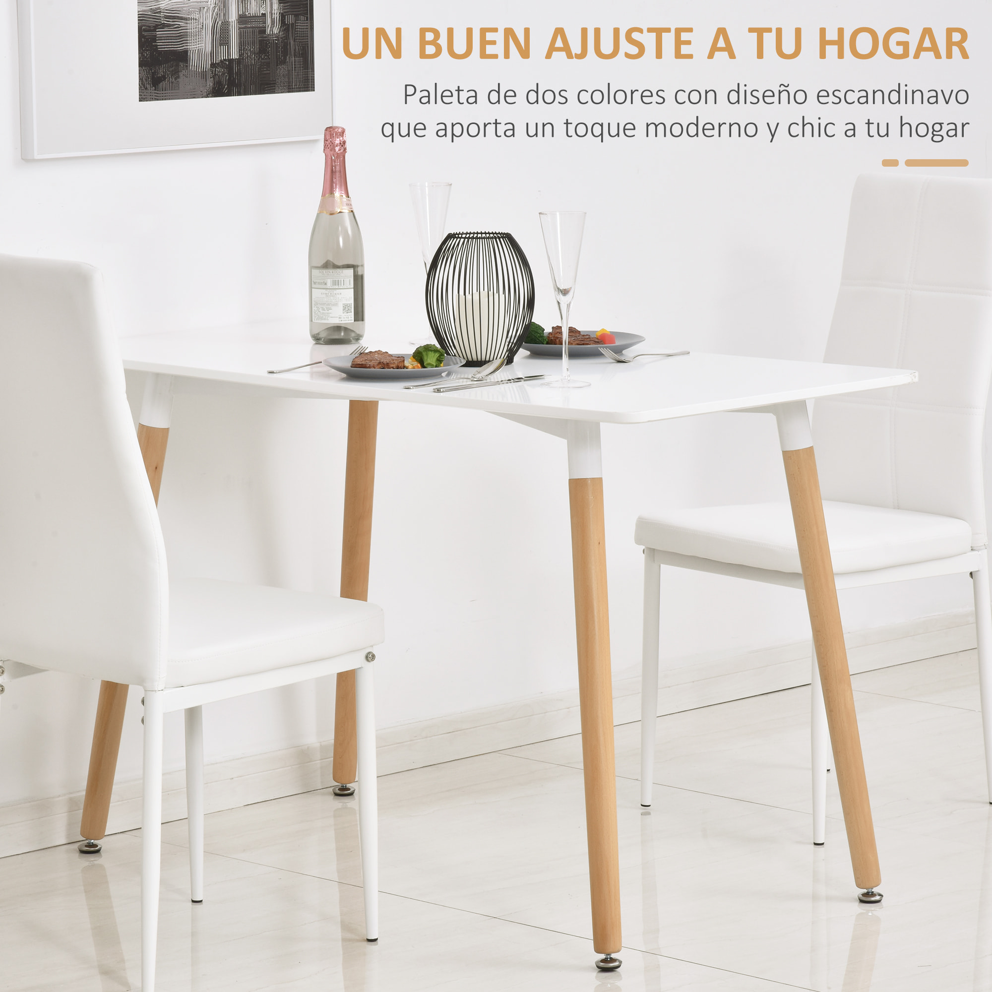 Mesa de Comedor Nórdico de Metal y Maderab 120x60x75cm Blanco