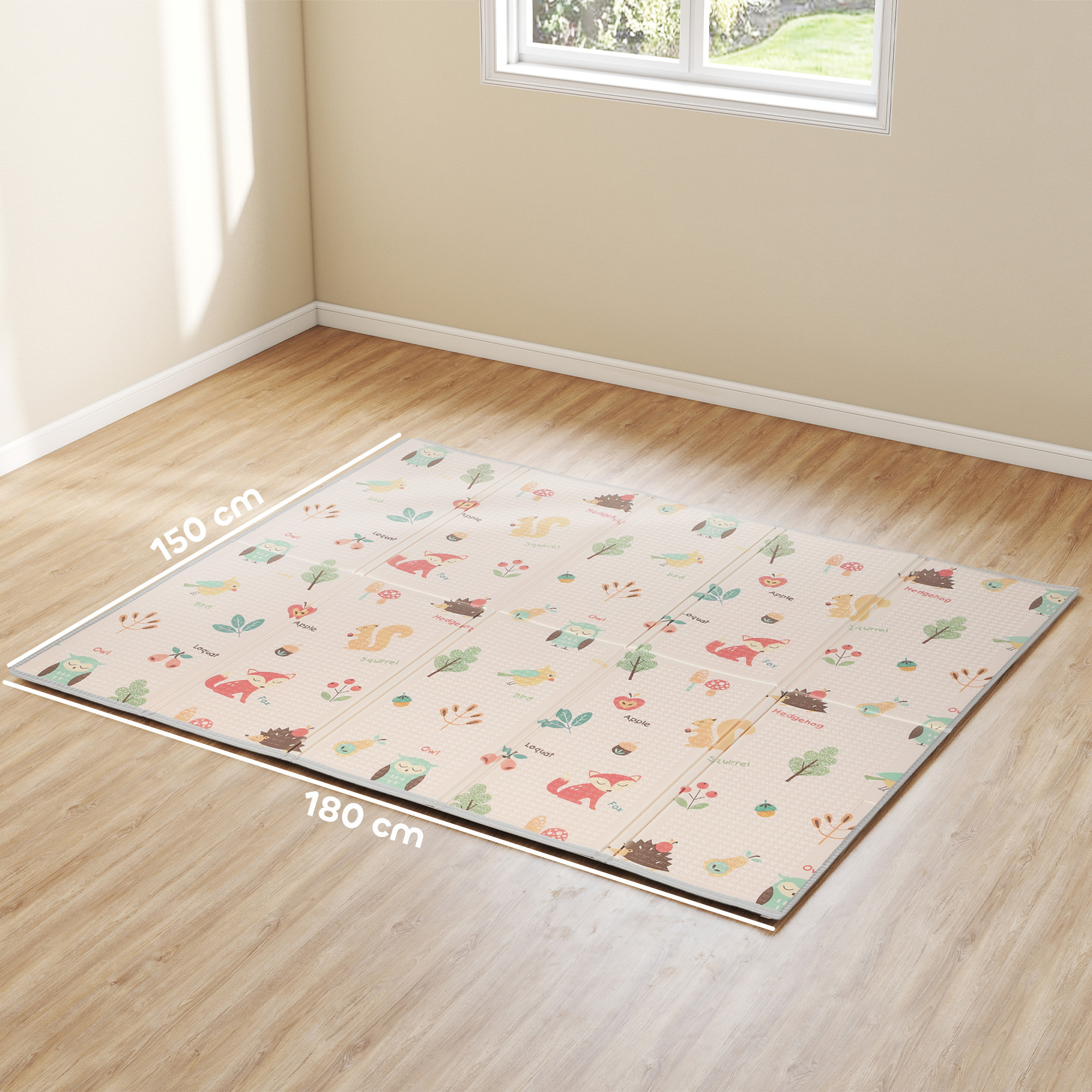 Alfombra Bebé Acolchada Plegable Reversible 150x180 cm, Tapete de Actividades Bebé XPE, Doble Cara Impermeable, con Bolsa de Transporte, Multicolor