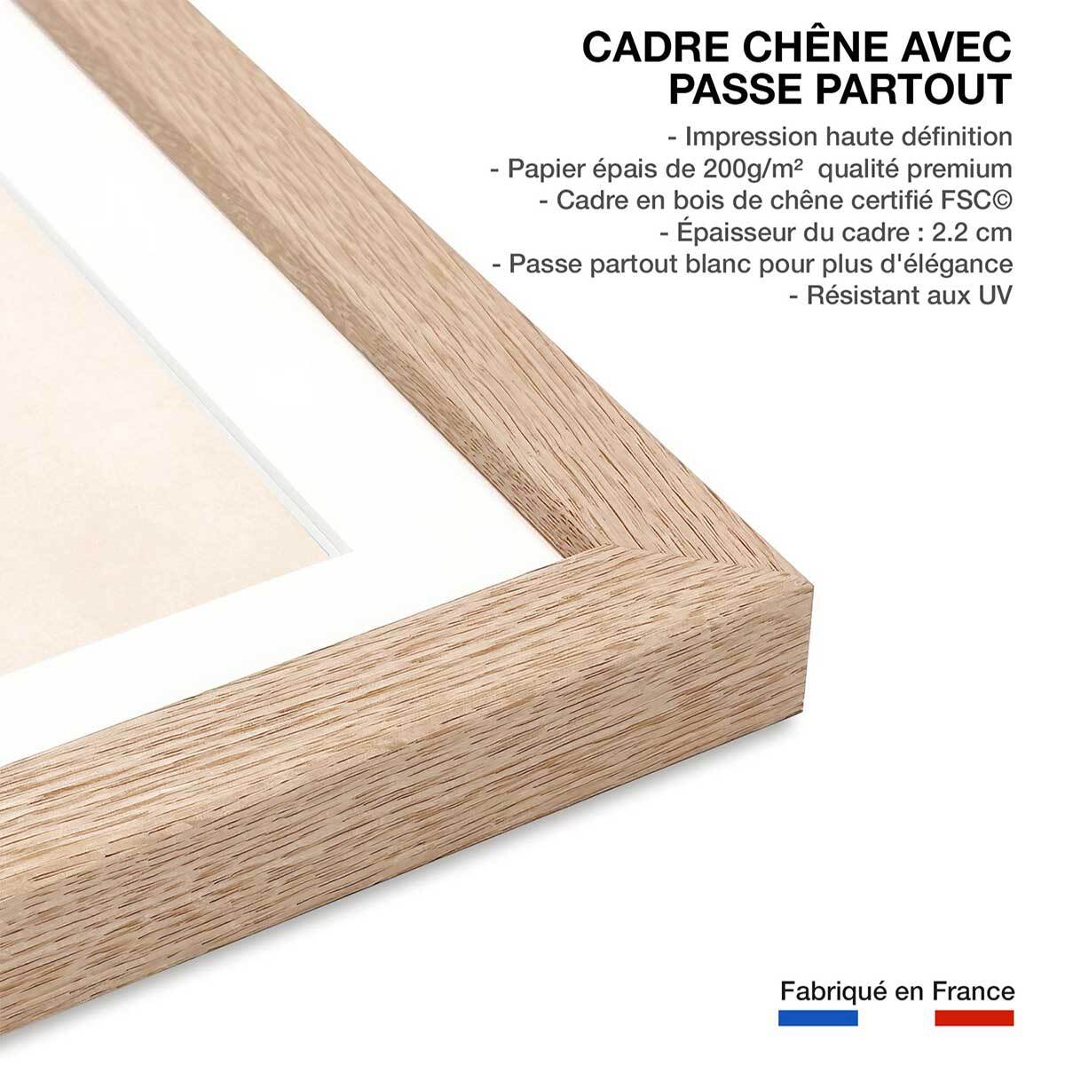 Affiche Coeur de fleurs Affiche + cadre en bois - Chêne
