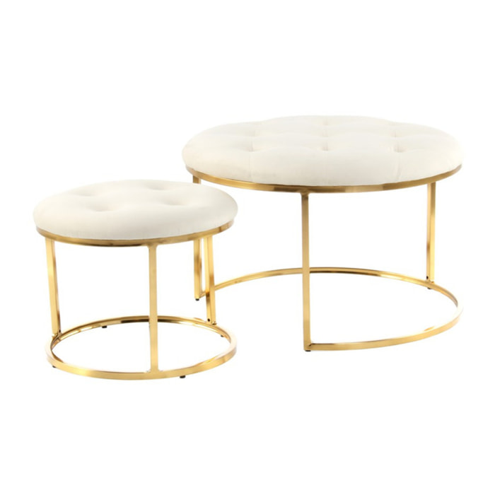 Set di 2 Pouf Myla in velluto avorio e oro