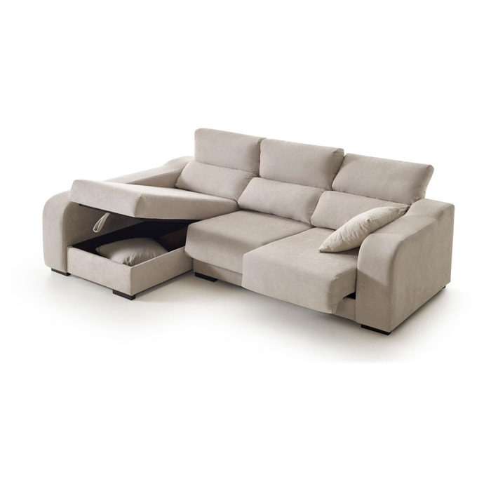 Sofá Chaiselongue Zafiro 3 Plazas Tela Antimanchas Izquierda Color Beige