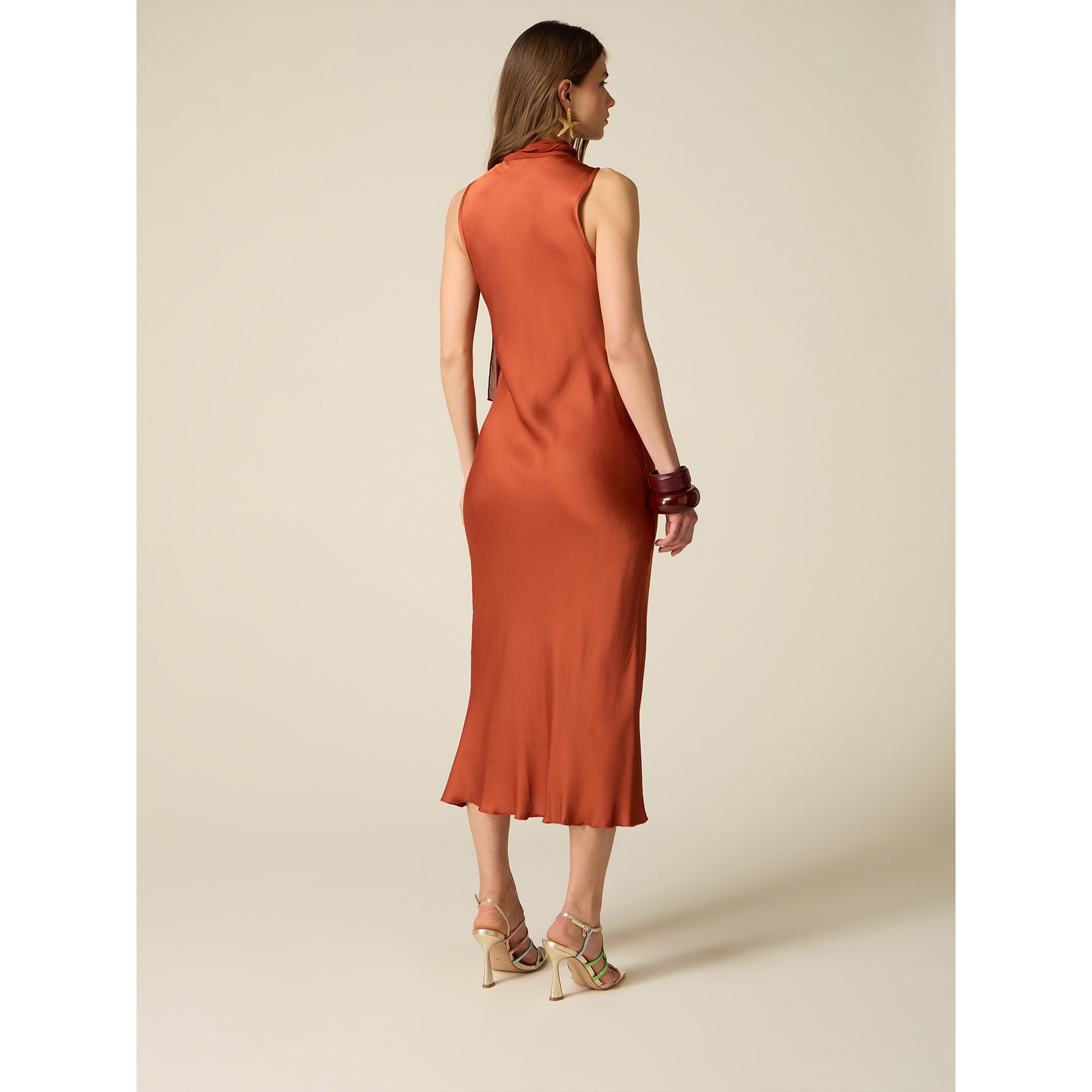 Oltre - Vestido tubo en raso de viscosa - Naranja sol