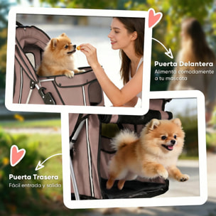 Carrito para Perros Plegable, Cochecito para Perros Pequeños con Cesta de Almacenaje, Ventanas de Malla, Portavasos y Ruedas, Carga 10 kg, 77x44x102 cm, Café